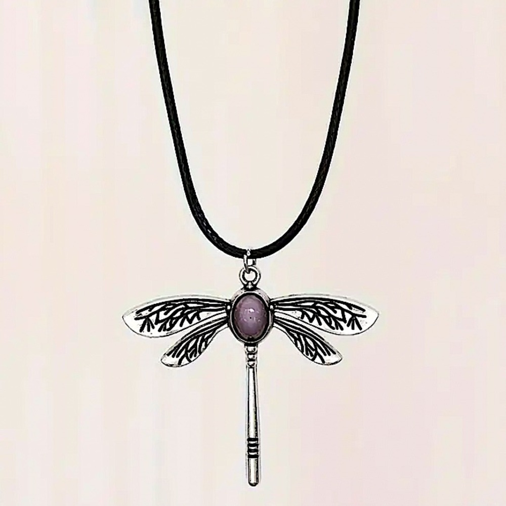 Stone Dragonfly Vintage Statement Pendant Necklace, Bohemian, Boho, Tribal - Picture 5 of 5